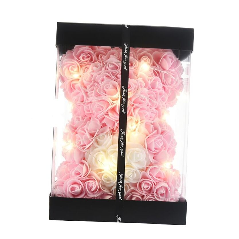 Rose Flower Bear-Hand Made Rose Teddy Bear,Best Artificial Light Pink