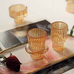 GOLD 6 Round 3″ Mini Ribbed Glass Taper CANDLE HOLDERS Centerpieces Party Events