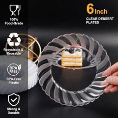 100 Pieces Clear Plastic Plates-6 Inch Plastic Dessert Plates 6 inch,100 Pack