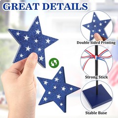 3PC Wooden Star Table Decor Set Patriotic Red White Blue Shiny Independence Day