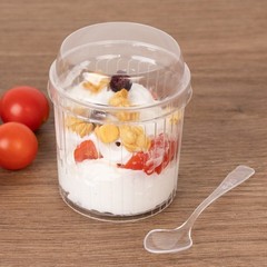 24 CLEAR Ribbed Plastic Fruit Dessert Cups 5 oz with Lids and Spoons Wedding