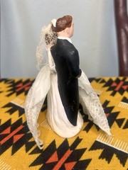 Vintage 1950s Wedding Cake Topper Ceramic Fabric Small Pretty Classic Brunette