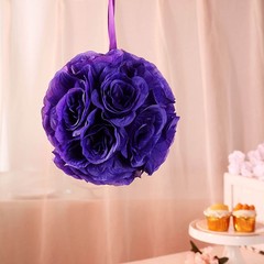 2 PURPLE 7″ Silk Roses Flowers Kissing Balls Wedding Events Centerpieces