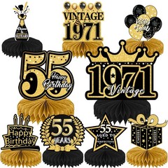 Refavor 55th Birthday Decorations for Men – 9PCS Vintage Black Gold