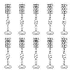 24 In. H Silver Metal Iron Crystal Decor Vases Wedding Party Table Decoration Va