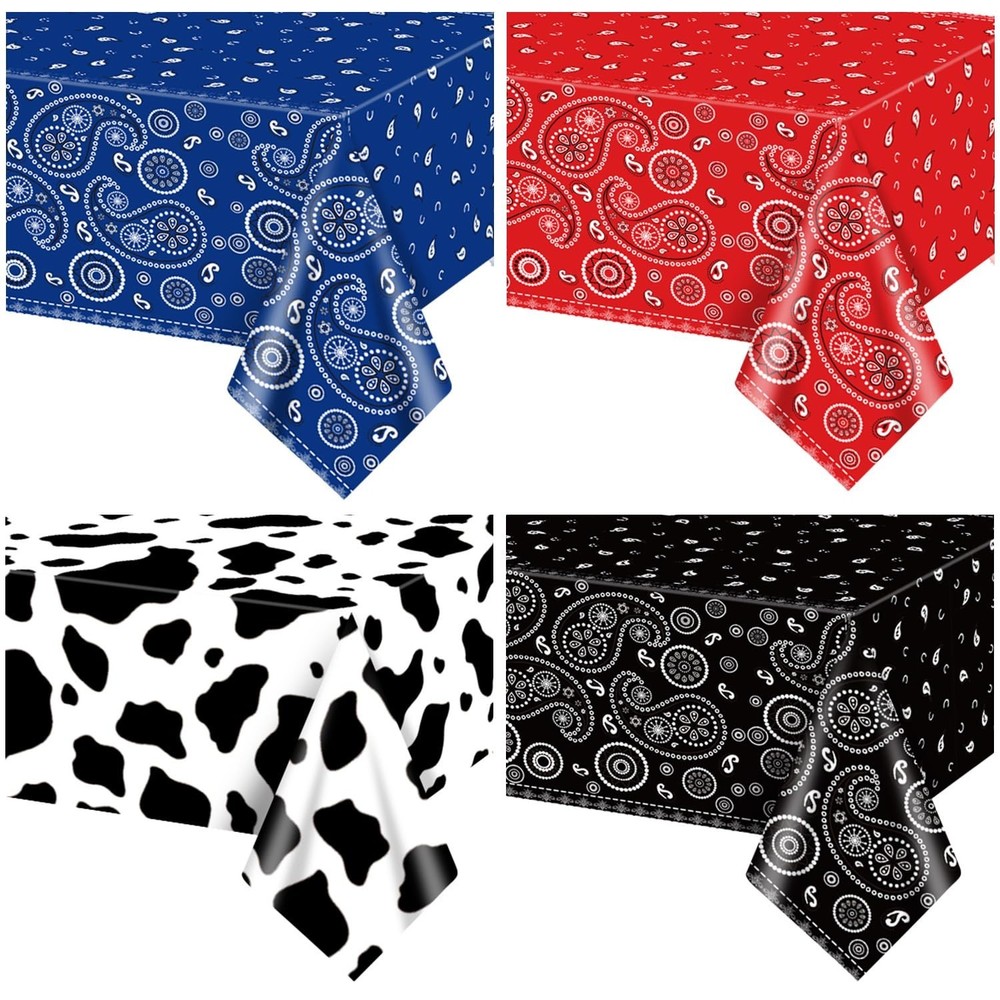4 Pack Western Party Tablecloths Paisley Bandana Table Cover Floral Disposabl…