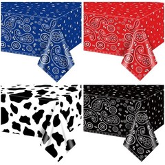 4 Pack Western Party Tablecloths Paisley Bandana Table Cover Floral Disposabl…