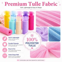 24 Colors Tulle Rolls 6in x 10Yds Rainbow Fabric Ribbon for Tutus Wedding Decor
