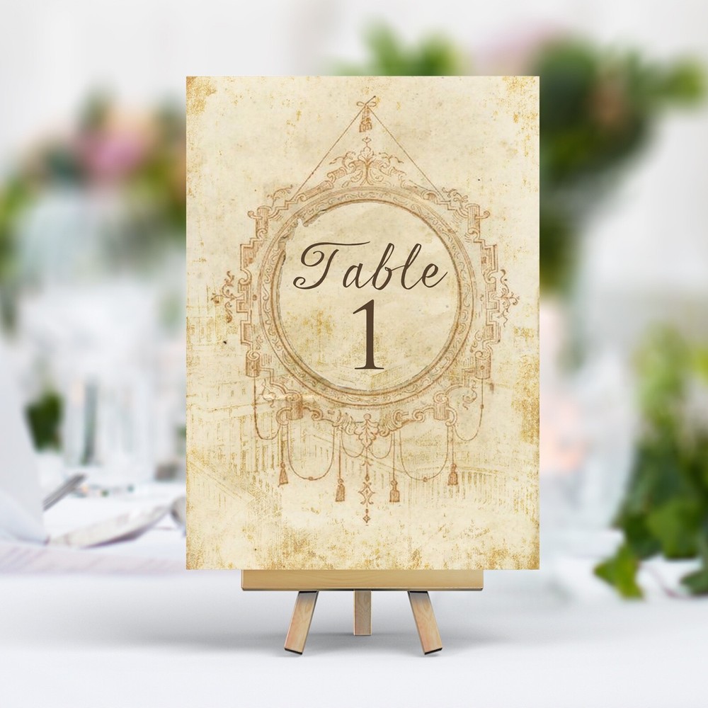 Vintage Style Wedding Table Numbers Names Cards – Shabby Chic Antique Frame Goth