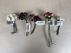 VTG Lot Mini Satin Ribbon Rose Flowers Wire Stem, Brooms Wedding Shower Craft