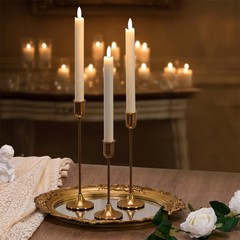 Candlestick Holders, Gold Metal Taper Candle Holders Set of 3, Brass