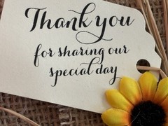 Handmade Burlap Silverware Holders: 60 Sunflower, Thank You; Used At Wedding