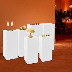 6Pc White Metal Display Pedestal Stands,Cuboid Freestanding Retail Display Riser