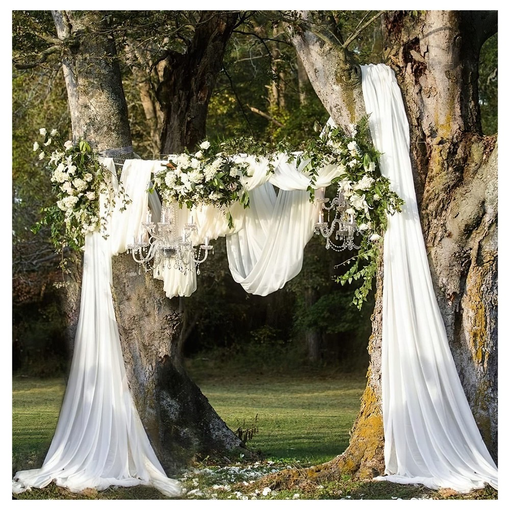 White Arch Drapes 2 Panels 6 Yards Sheer Backdrop Curtains for Parties Ceilin…