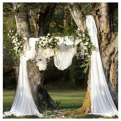 White Arch Drapes 2 Panels 6 Yards Sheer Backdrop Curtains for Parties Ceilin…