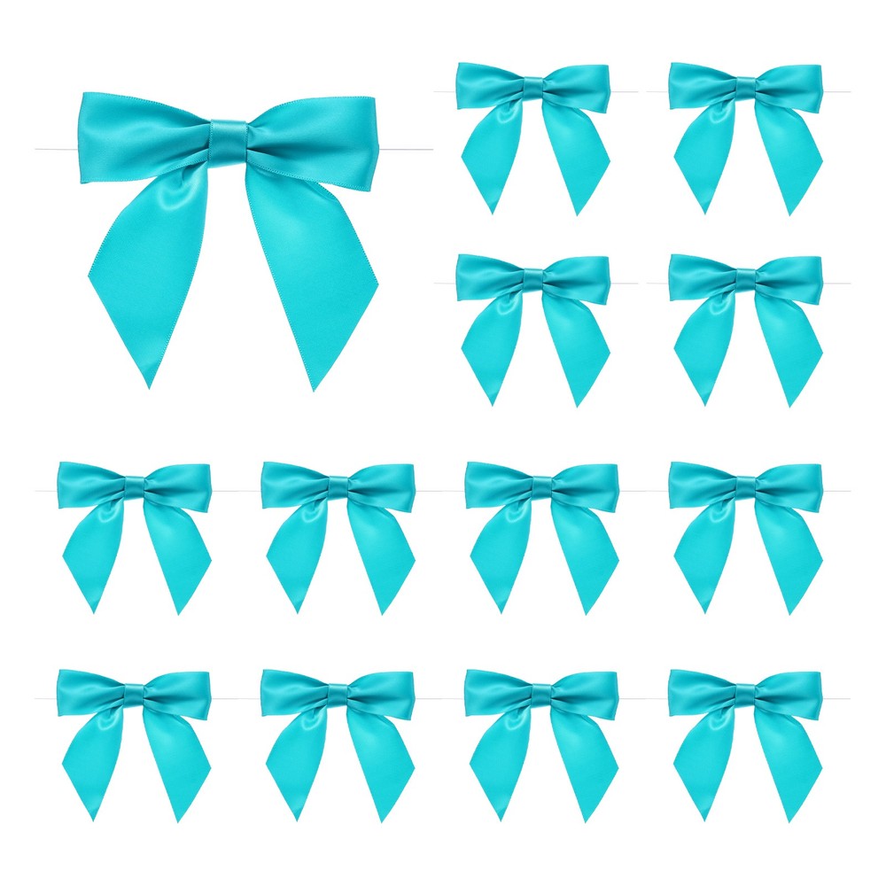 30 Pcs Pre-Tied Bows Satin Ribbon Bows 4.5″ Twist Ties Gift Bows Fresh Blue