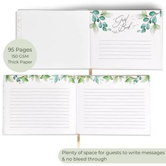 Gold Foil Wedding Guest Book 7 x 9 inches, Pen & Table Sign Included, Greenery