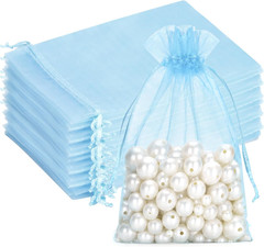 25PCS Blue Organza Bags 5×7 inches – Sheer Mesh Jewelry Pouches, Baby Blue Organ