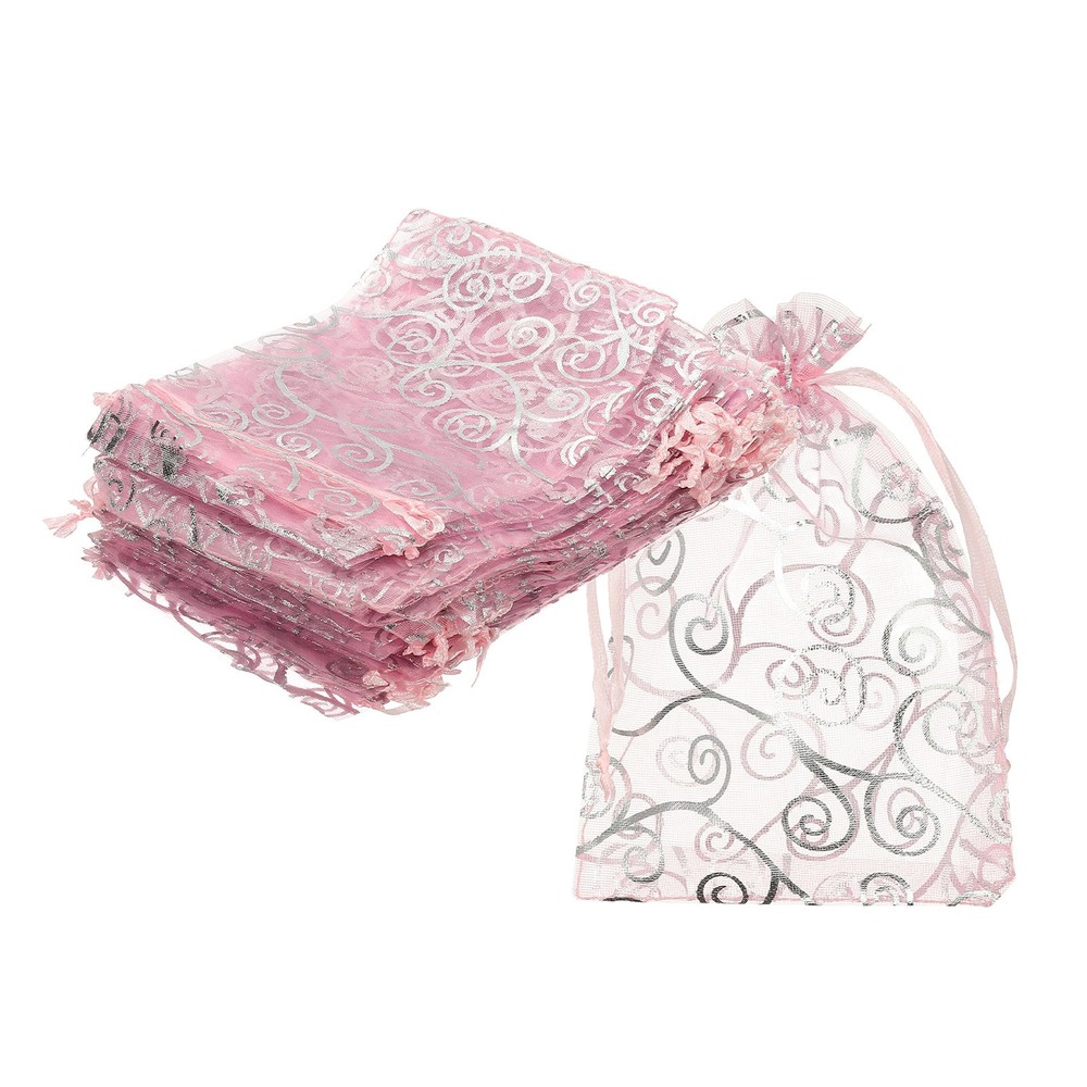 50Pcs Organza Bags 3.1×4.3 Inch Candy Bags Mesh Bag Jewelry Bag Pink-Silver