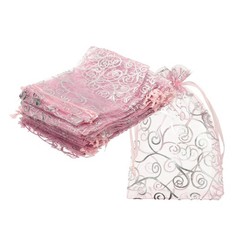 50Pcs Organza Bags 3.1×4.3 Inch Candy Bags Mesh Bag Jewelry Bag Pink-Silver