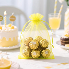 25PCS Yellow Organza Bags 5×7 inches – Sheer Mesh Jewelry Pouches, Organza Gift