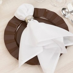 10 BROWN 11″ Round PLASTIC Salad Dinner PLATES Gold Wavy Rim Wedding Party