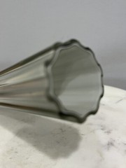 Vtg Smoked Gray White Cased Art Glass Ribbed Funky Unique Tower Vase 12” Tall