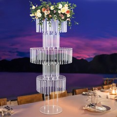 5-Tier Acrylic Flower Stand With Crystal Pendants 43.3 In Clear Wedding