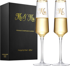 Mr and Mrs Wedding Champagne Flutes with Long Stem,Bride and Groom Toasting Crys