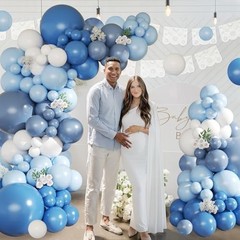 Dusty Balloon Arch Kit,145pcs Denim Light and White Balloons Garland Kits Blue