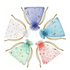 20/50/100 Moon Star Organza Gift Bags Wedding Jewelry Drawstring Xmas Pouches