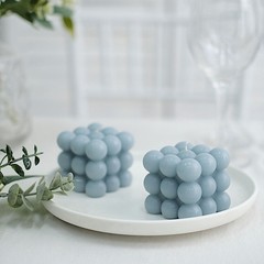 2 DUSTY BLUE Bubble Cube Unscented Paraffin Wax CANDLES Wedding Centerpieces