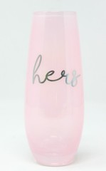 His and Hers Pink & Blue Stemless Champagne Wine Glasses for Wedding/Engagement