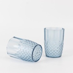 6 DUSTY BLUE 16 oz Crystal Cut Plastic DRINKING GLASSES Tumblers Party