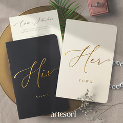 Premium Wedding Vow Book for Her & Him, Soft Touch, Gold Foil, 28 Lined Pages, W