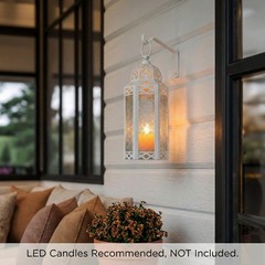 VELA LANTERNS White Moroccan Candle Lantern Decorative Medium, White/Clear