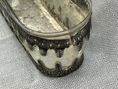 16″ Pottery Barn Madeline Mercury Glass Metal Filigree Centerpiece Vase Silver