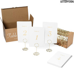 Wedding Table Numbers 1-30 Gold Card Holders Set | Elegant Table Seating Signs f