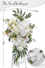 Alecono Wedding Bouquets for Bride, 9.8in Artificial White Bridal Bouquets fo…