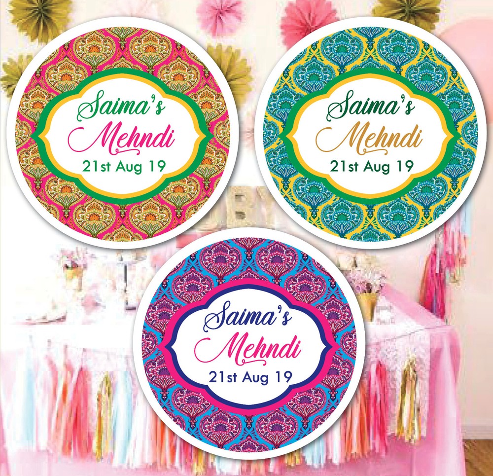 Glossy Personalised Glossy Wedding MEHNDI DHOLKI HENNA MAYUN Stickers Labels