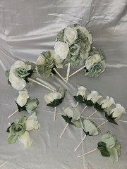 Wedding Bouquet Package, Ivory, Green, White, Roses, 14 Pieces