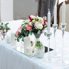 90-0243 Silky Silk Square Mirror Candle Plate Set| Edges Mirror for Wedding