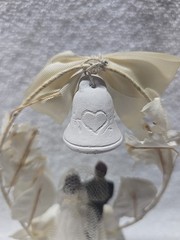 Vintage 1960’s Wedding Cake Topper Bride Groom Plastic Bell, Flower, Arch