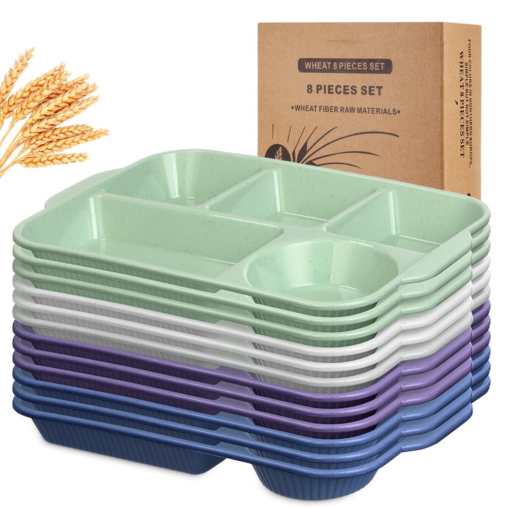 Pinkunn 12 Pcs 13 Large Divided Wheat Straw Plates Modern Style Reusable Safe 5