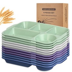Pinkunn 12 Pcs 13 Large Divided Wheat Straw Plates Modern Style Reusable Safe 5