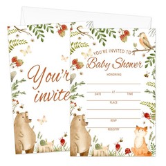 AWDSTN Woodland Baby Shower Invitations with 4×6 inches, white, brown