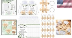 Unique 50 Sets Wedding Favors: Rustic Keychains with Thank You Cards & Bags