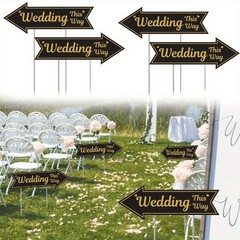 4 Pieces Wedding This Way Sign With Stake Black Golden Arrow Shaped Garden Signs