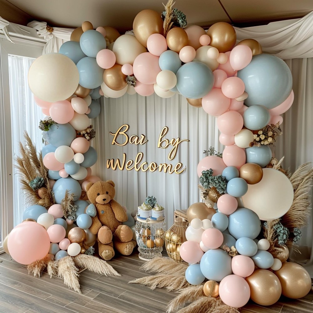 Gender Reveal Balloon Arch Kit, 144PCS Dusty 18inch, 10inch, 5inch, Blue Pink