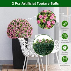 2-Pack Artificial Flower Ball Topiary, UV Resistant, Wedding Garden Decor, Pink